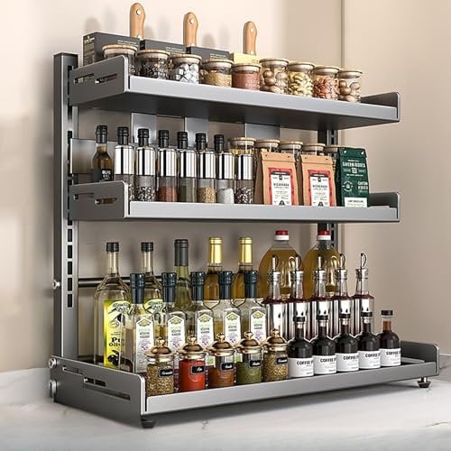 Shakub Gewürzregal Stehend 3 Etagen, Gewürzdosen Küchenregal, Großes Fassungsvermöge Gewürzständer, Metall Spice Rack mit Utensilienhalter für Küche und Badezimmer Arbeitsplatte