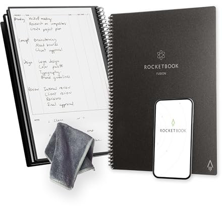 Rocketbook Fusion Planner Agenda Appunti Digitale Riutilizzabile, Formato Letter 21 cm x 29,7 cm, Nero - Obiettivi, Calendario Mensile e Settimanale, To-Do List Giornaliera, Pagine a Righe e Puntinate