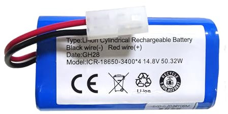 2800mAh 14.8V Vacuum Battery para Xiaomi MI G1 Mop Essential G1 MJSTG1 FC9601/FC9602 para Panasonic MC-WRC53 para Puppy R30/R35 Pro para Greenworks GRV-1010 Robot Vacuum Cleaner cilíndrico (2 Prong)