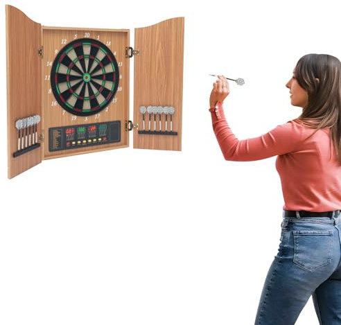 Elektronische Dartscheibe Profi Set - 12 Bronze Soft-Tip Pfeile & 88 Dartköpfe, Dartscheibe Schrank-Set, Dartautomat für 3 bis 16 Spieler