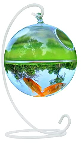 Transparentes kugelförmiges Glas, handgefertigt, Fisch für runde Form, zum Aufhängen, Glas-Aquarium, Fischschale mit Ständer