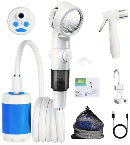 Pompa doccia portatile da campeggio, ricaricabile, per esterni, pompa acqua dal secchio, per campeggio, escursionismo, viaggi, pulizia animali domestici, lavaggio auto