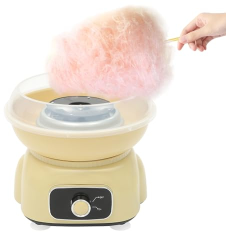 Zuckerwattemaschinen Zuckerwatten-Maker mit Quarz-Heizelement, Candybar Zubehör Set, Zuckerwattemaschine mit Transparenter Spritzschutz, inkl. Messlöffel, Süße Leckereien für jede Party (Gelb)