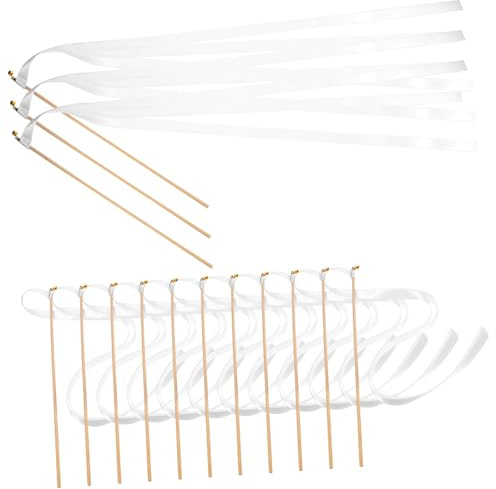 DOITOOL 30 Stück Weiße Hochzeit Streamer Feenstäbe mit Glocken Festliche Party Dekoration Kreative Farbband Sticks für Geburtstags Hochzeitsfeier
