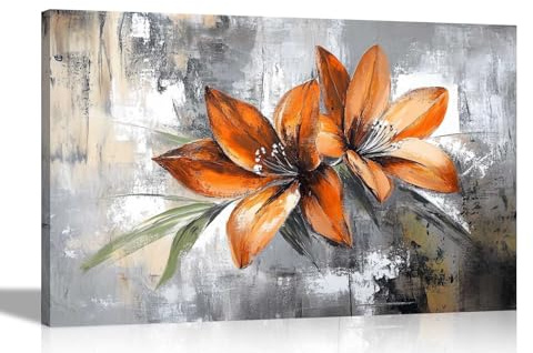 Artley Prints - Rustic Orange Lilies Canvas Wall Art Prints Modern Framed Pictures For Home Living Room Bedroom Office Decor Extra Large 101 x 76cm (40 x 30 inches)