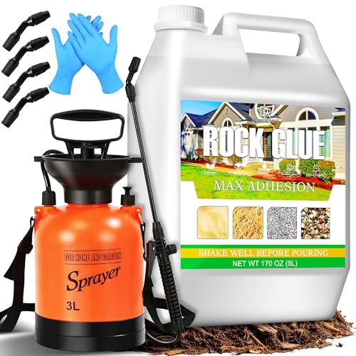 Rock Glue for Landscaping with Sprayer, 5L Mulch Glue, Strong Adhesion Fast-Drying Non-Toxic Gravel Glue for Locking Rubber, Cobblestone, Dry Straw, Rock Gravel, Wood Chips, Shells and Sand