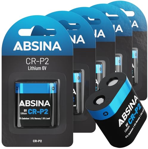 ABSINA Pile CRP2 Lithium 6V - CR P2 pour Distributeur, Appareil | Lot de 5 - photo, flash, détecteur mouvement & plus - Anti-fuite, longue conservation - CR-P2 Piles 6V