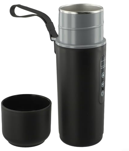 Glewi 500Ml Portable Electric Car Kettle With LCD Temperature Display, 5V/12V/24V USB & Vehicle Compatible, Heated Car Kettle For Travel, Camping, Road Trips(Black)