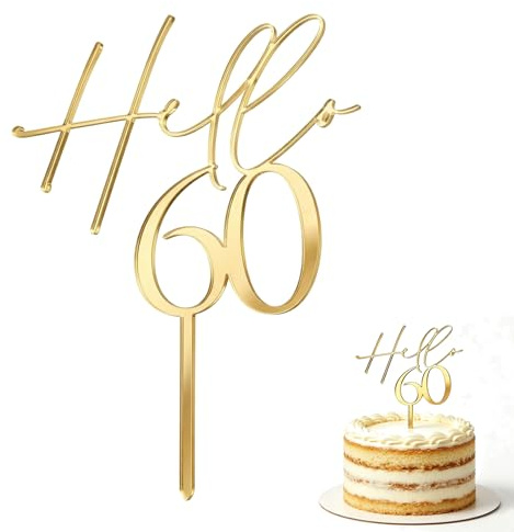 Fesnova Gold Cake Topper 60, Tortendeko 60 Geburtstag, 60 Torten Topper Geburtstag, für 60. Geburtstags Deko, 60 Jahre Frau und Mann, 60. Geburtstagsfeier Party, 18x12,7cm