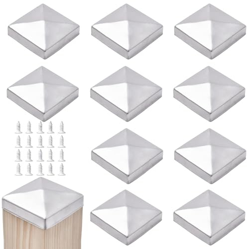 Pfostenkappen 8x8cm, Silber-Edelstahl, 10 Stück | Zaunpfosten Kappen für Holzpfosten, Abdeckkappen für Zaunpfosten, Für Gärten, Terrassen, Balkone