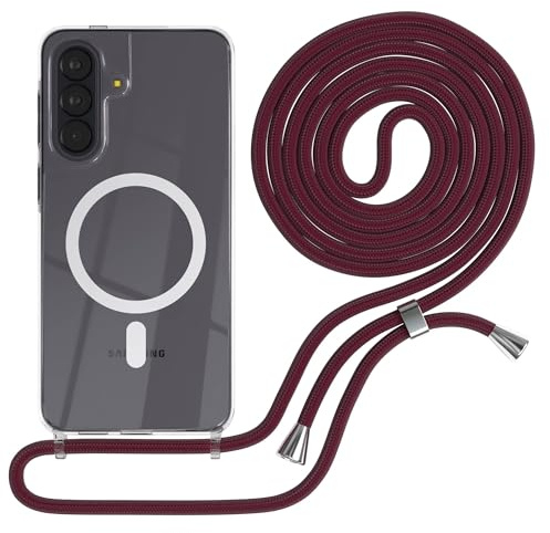 EAZY CASE - Handykette kompatibel mit Galaxy A57 Kette zum Umhängen Stoßfest Handyhülle für Galaxy A57 Silikon Hülle mit Band Handytasche Transparent als Fallschutz in Burgunder Rot