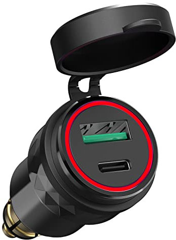 PD 3.0 USB C Steckdose Adapter für BMW Motorrad DIN Hella EU Stecker - 30W PD USB Dose Buchse Wasserdicht Zigarettenanzünder Ladegerät für 12-24V Ducati LKW Wohnwagen Triumph Boot - rot