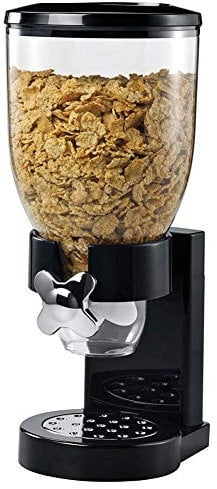 BAKAJI - Dispensador para Cereales, Pasta, Caramelos, Dulces, Fruta Seca Individual con Ruedas, Recipiente de 500 g y dosificador Interior, Color Negro