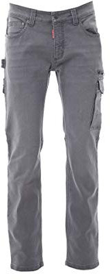 PAYPER West Pantalone da Lavoro Uomo Taglio Jeans Misto Denim Tasche Laterali Chiusura Zip Porta Metro Smartphone Effetto Consumato delavè Steel Grey (44)