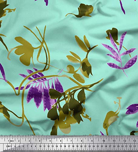 Soimoi Grun Georgette Viskose Stoff Blumen & Blatter Stoff Meterware 42 Zoll breit