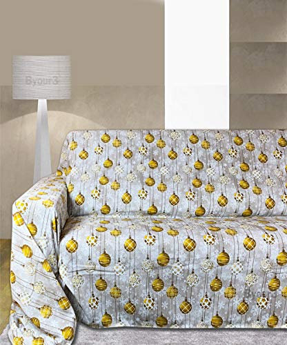 Byour3 - Sofabezug Gemischte Baumwolle 2 3 4 Sitzer Sofa Cover Sofaüberwurf Weihnachtsmotiv Auch Für Ecksofa L U Form Sofa-Couch Abdeckung Alles Couchbezug Abwaschbar (Goldene Kugeln, 2 Sitzer)