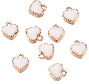 Cheriswelry Lot de 100 mini breloques en forme de cœur blanc en émail plaqué or pour la fabrication de bijoux, bracelets, colliers, boucles d'oreilles, cadeaux de Saint-Valentin