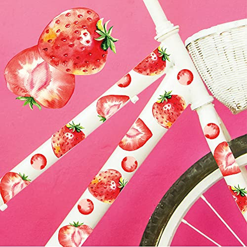 Wandtattoo Loft Fahrradaufkleber für Kinderfahrräder, 36 Stück, Erdbeeren Motiv, Fahrradsticker, Aufkleber für Fahrrad, Sticker für Kinder, Aufkleber Laufrad, Fahrraddekoration