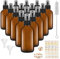 SHOWFULL 15pcs Amber Glass Spray Bottles, 4oz/120ml, Leak-proof, UV Protection, Reusable, Set of 15 with 2 Funnels, 54 Labels and 1 Brush for Essential Oils, Cleaning Products, Beauty Products