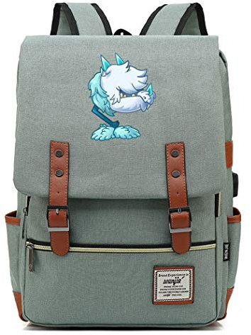 WANHONGYUE Game Plants vs. Zombies Anime Vintage Rucksack College Student Schoolbag 15.6-inch Laptop Backpack with USB Charging Port Green / 4
