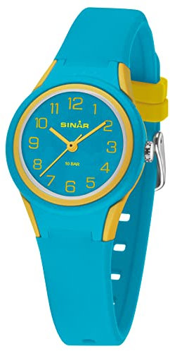 SINAR Mädchen Jungen Unisex Armbanduhr Sportuhr Fitness Analog Quarz 10 Bar wasserdicht Türkis Gelb XB-47-2