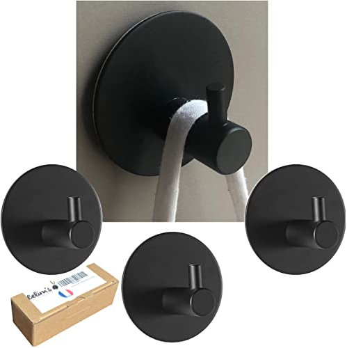 Belim's Crochet Adhesif - Porte Serviette Salle De Bain - Accroche Serviette torchon sdb WC Patere Adhesive - Porte Torchon Cuisine Mural Auto Adhesif - Support Attache Sans Percer (Noir)