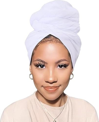XTREND Jersey-Turban-Kopftuch für Damen, lang, dehnbar, Jersey, Sommer, atmungsaktiv, leicht, einfarbig, Weiß