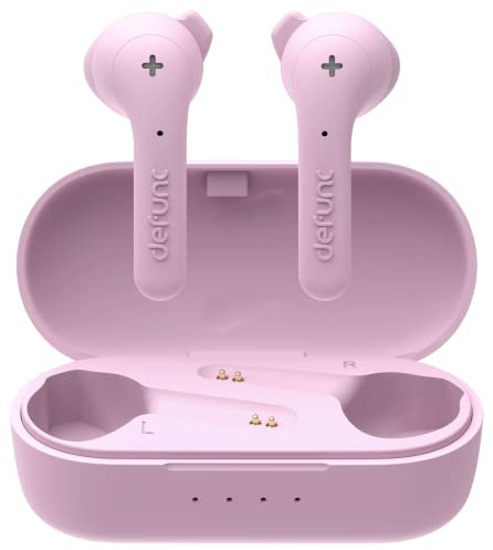DEFUNC True Music Wireless Earphones - Crystal Clear Sound, Microphone, Long Battery Life, Portable Charging Case, Touch Controls, Water and Sweat Resistant, Pink