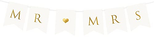 1 Stück Banner Mr Mrs in Weiß/Gold Partyzubehör