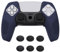 PlayVital Zubehör für ps5 Controller,Silikon Anti-Rutsche Controller Hülle Grips Skin Case Tasche für PS5 mit 6 Aufsätze(3D Noppen Edition,Dunkelblau)