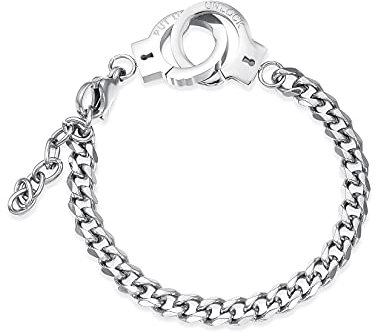 Gilieyer Handschellen, Armband/Fußgelenk aus Edelstahl für Männer, Frauen, Jugendliche, Paare, Handschellen, Design, Distanz, Matching, Freundschaft, bester Freund, 16 cm, Stahl, 16 cm, Edelstahl