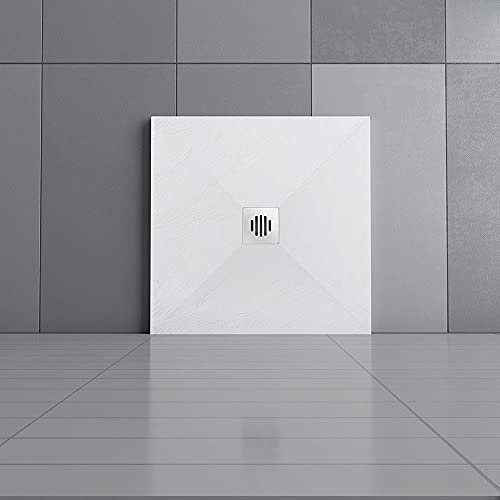 Acezanble 800x800mm Anti-Slip Slate Effect Stainless Steel Strip Drain Cover Square Shower Tray & Base +Waste Trap