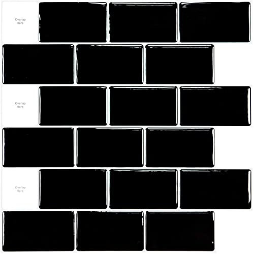 Art3d Stick on Tiles for Kitchen, Shiny Black 30 * 30cm