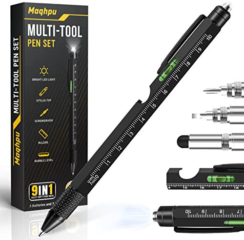 Maqhpu Regalo Uomo, Penna Regalo Multifunzione 9 in 1, Gadget Idee Regalo Uomo Originale Utile, Regali per Papà/Lui, Regalo Festa del Papà