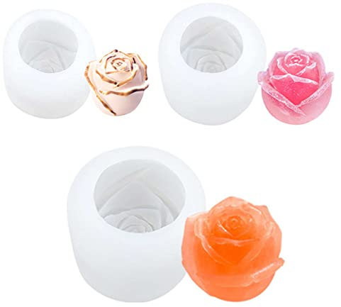 MISNODE Juego de 4 moldes de silicona 3D para cubitos de hielo, forma de cubo de hielo, molde de silicona en forma de rosa, moldes en forma de flor en forma de rosa para hacer bolas de helado