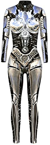 SEAUR Halloween Kostüm Damen Roboter Cosplay Catsuit Overall Knochen Anzug Karneval M