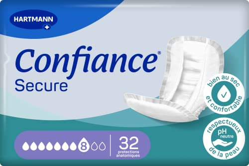Confiance Secure - Protections Anatomiques Absorbantes pour Hommes et Femmes - Niveau d'Absorption = 8 gouttes (Fuites Urinaires Importantes) - Matière Douce - Blanc - 32 Unités, large