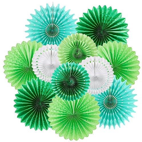 SUNBEAUTY 11 Stück Papier Fächer Deko Grün Hanging Girlande Papierfächer Geburtstagsdeko Grün für Hochzeit Geburtstag Sommer Dekoration Tischdeko Classroom Baby Shower Backdrop Garland