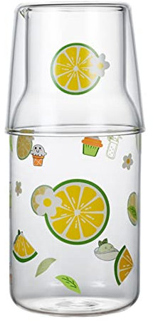 Mokylor Lot de 2 carafes à eau de chevet et verre - Carafe à eau de nuit avec verre - Motif citron