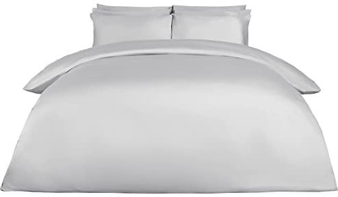 Highams Luxury 400TC Premium Quality 100% Cotton Duvet Cover with Pillowcase Quilt Easy Care Bedding Set, Silver - Single