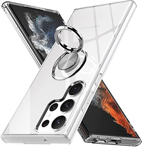 Handyhülle Durchsichtig für Samsung Galaxy S23 Ultra Hülle Ring, 360 Grad Ring Ständer Magnetische, Schutzhülle Stoßfest Weiche TPU Silikon Ultra Dünn Transparente Case für Samsung Galaxy S23 Ultra