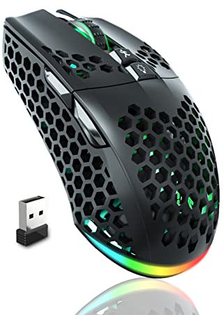 SOLAKAKA SM600 Honeycomb Shell Gaming Mouse Wireless,Tri-Modes BT5.1/2.4G Wireless/Type-C Wired Gamer Mouse with 2 Side Buttons, Macro Programmable and RGB Light for PC/Mac/Laptop,Black