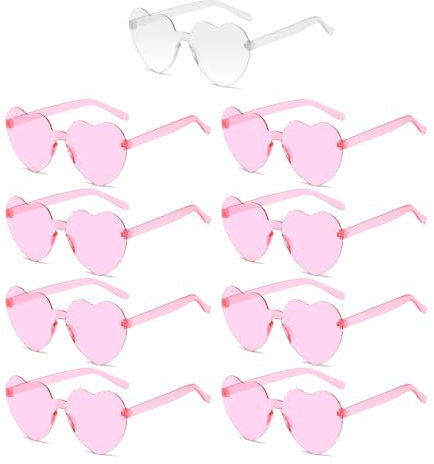 Aurasky Bride Herz Brille, JGA Partybrillen Set, 1 Braut + 8 Team Braut Brille, Bride to Be Herz Sonnenbrille, für Braut Junggesellinnenabschied Frauen Accessoires und Hochzeitsfeier (Rosa)