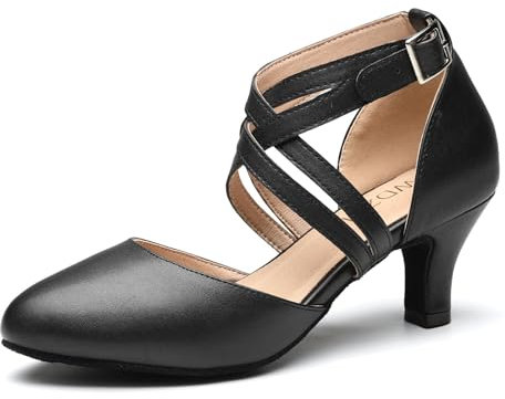 SWDZM Scarpe da Ballo Punta Chiusa Donna Latino Standard Tango Practice Scarpe da Carattere Danza,Nero,EU 37