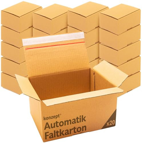 Konzept 11 - Versandkarton 20x15x10cm Set 20 Stk. Faltkartons mit Deckel Selbstklebend, Kleine Kartons zum Verschicken, Verpackung, Verschiedene Größe