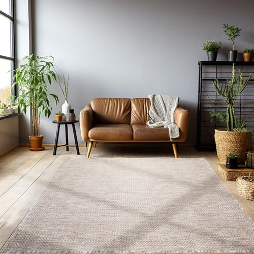 HomebyHome Outdoor Teppich Wetterfest 120x170 cm Sisal Optik Beige Bordüre Design Rechteckig - Balkon Teppich Wasserfest Küchenteppich Außenbereich Teppich für Terrasse Garten Balkon