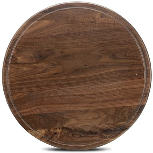 MAGIGO Tagliere rotondo in legno di noce da 40,6 cm, per cucina, tagliere in legno con scanalature per succhi