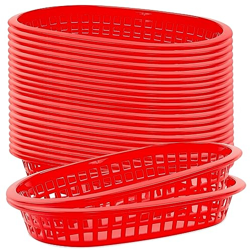 Fast-Food-Korb, 20 Stück, große Restaurant-Servierkörbe, Diner Lebensmittelkörbe, BBQ & Picknick, Kunststoff-Serviertabletts, Restaurantkörbe, ideal für Burger, Pommes, Hotdogs, 17,8 cm T x 28,9 cm B