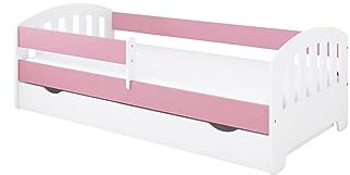 Kids Collective Kinderbett 80x160 | 80x180 | 90x200 cm mit Matratze, Schublade, Rausfallschutz & Lattenrost in pink 80x180 cm Mädchen Jungen Bett | von 3. bis 12. Lebensjahr