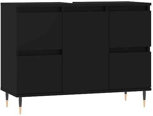 vidaXL Badezimmerschrank, Waschbeckenunterschrank mit viel Stauraum, Badschrank mit Eisenbeinen, Bad Unterschrank Waschbeckenschrank Badmöbel, Schwarz Holzwerkstoff
